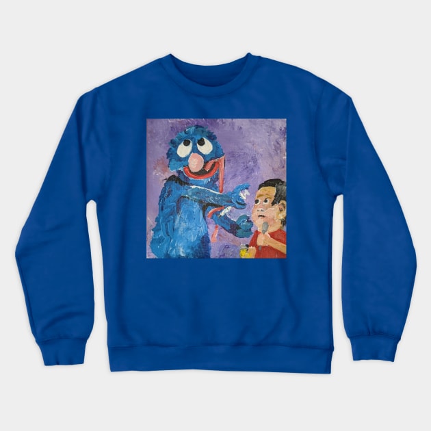 Spastic Blue Puppet Man Crewneck Sweatshirt by jpat6000